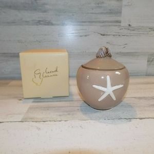 NIB Carmel Ceramica Sand Brown Starfish Shells Jar